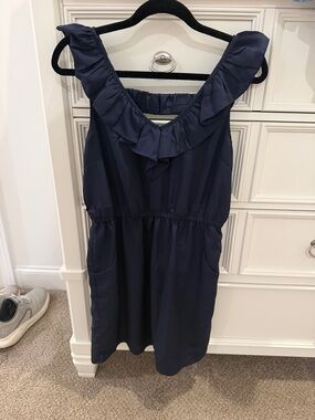 Alythea Navy Ruffle-Trim Casual Dress